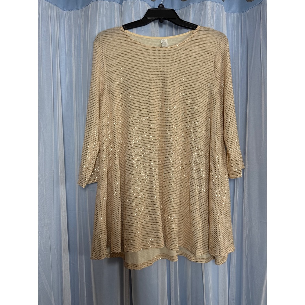 Sol R.H.R Tunic Top Womens 2XL B52917-SLD Rose Gold Sequin Swing EUC